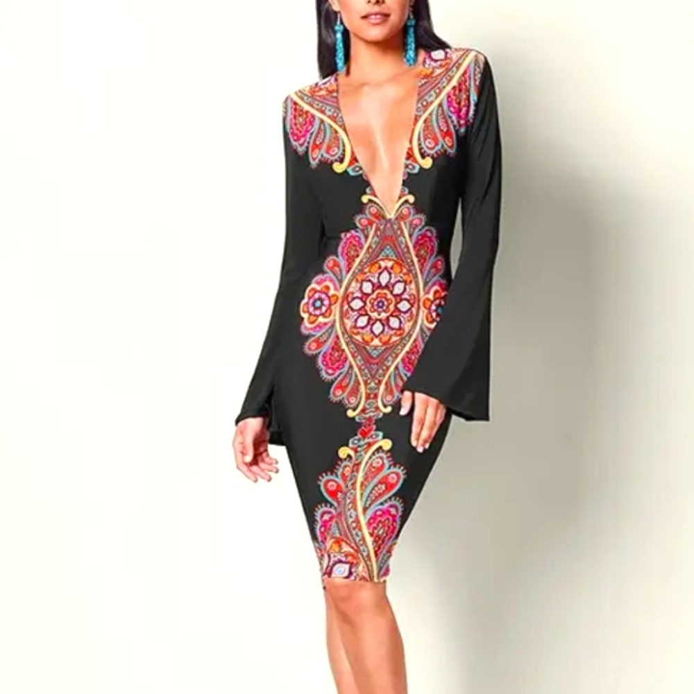 COPY - EUC VENUS DEEP V-NECK BELL SLEEVE DRESS